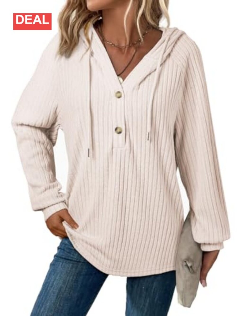 SHEWIN Women V Neck Hooded Knit Pullover Sweater Long Sleeve Fall Top